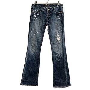 Bebe Premium Denim USA Paint Splatter Distressed Flare Jeans 29 Y2K